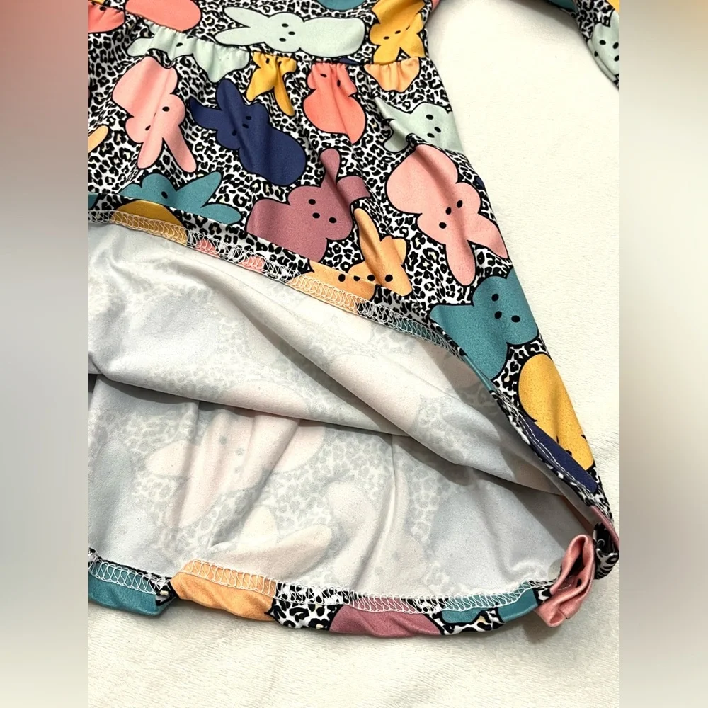 Bunny Peeps Colorful Print Kids Long Sleeve Cotton Blend Dress Size 4T - Picture 8 of 12